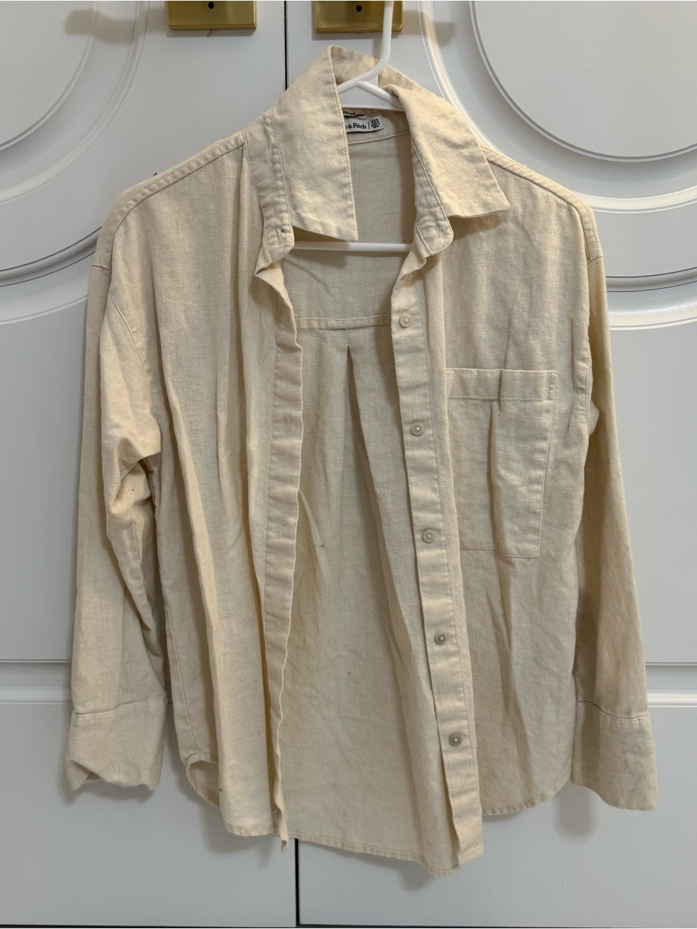 Abercrombie & Fitch Cream Oversized Linen Button Up